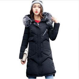 winter women hooded coat fur collar thicken warm long jacket female outerwear parka ladies chaqueta feminino 201201