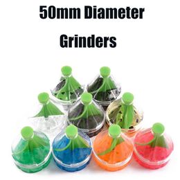 Fan Blade Smoking Accessories 50mm Diameter Herb Grinders Funnel Shape 2 Layers Tobacco Plastic Material Grinder Colorful GR412