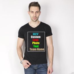 Customise Your Picture LOGO Male Amoi Thin Plus Fat Size Stretch Cotton V-neck Short-sleeved T-shirt Men's T-Shirts