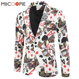 Playing Cards Poker Print Funny Mens Blazer Jacket Korean Fashion Party Prom Costume Homme Men's Vintage Suit Blazer Hombre 220801