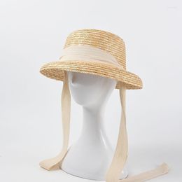 Wide Brim Hats Women Girls Retro Straw Hat With Ribbon Hepburn Bandage Beach Children Summer Boater Sun HatsWide Wend22