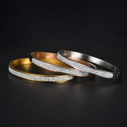 Crystal rows diamond bracelets gold stainless steel bangle cuff wristband band for women Fashion fine Jewellery will and sandy