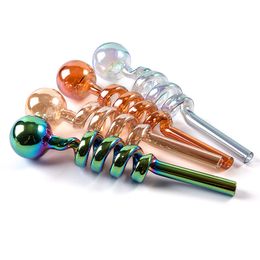 Screw Thread Shapes Smoking Pipes Tobacco Cigarette Holder Straight Tube Different Colours Hand Pipe Pyrex Glass Oil Burner In Stock Philtre Tips For Dry Herb SW134