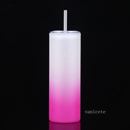 Home Sublimation Tumblers Straw cup heat transfer gradient glass cups sublimation coating Cup 18oz frosted water cupZC1189