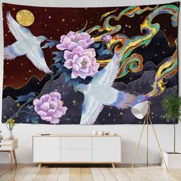 Tapestry Crane Chinese Painting Blanket Carpet Wall Hanging Bohemian Nordic Sty