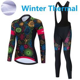 2024 Pro Women Winter Cycling Jersey Set Long Sleeve Mountain Bike Cycling Clothing Breathable MTB Bicycle Clothes Wear Suit B1