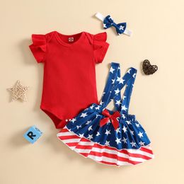 Clothing Sets CitgeeSummer Independence Day Infant Girls Outfits Sleeve Romper + Stars Stripe Print Suspender Skirts Headband Set