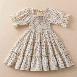 Summer Casual Smock Dress For Girls Kids Flower Ruffle Short Sleeve Clothes Children Party Princess Costume 3-8 Years Girl Cloth G220518