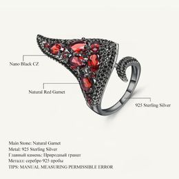 Cluster Rings GEM'S BALLET Natural Red Garnet Gemstone Vintage Open Finger Irregular Triangle Ring 925 Sterling Sliver For Women Jewellery