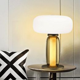 Table Lamps Glass Desk Lamp Modern Simple Living Room Bedroom Household LED Light Nordic Warm Romantic Creative Amber Atmosphere LampsTable