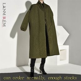 LANMREM PLaided Cottonpadded Green Color Coat Long Sleeve Loose Fit Women Parkas Fashion Autumn Winter 201210