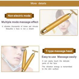 Electric T type 24k beauty massage stick Face Massager Facial Massager and Gua Sha Roller Tool Set for Women Skin Care Tools Gold