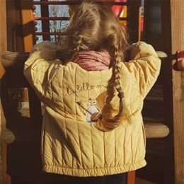 Down Coat Children Winter Clothes Cartoon Cotton Outwear Embroidery Fashion Winter Coat for Baby Girl Boy Orange Pink Jacket 220826