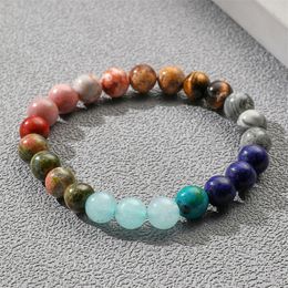 8mm Natural Crystal Stone Beaded Strands Colorful Elastic Charm Bracelets For Women Men Handmade Energy Yoga Jewelry