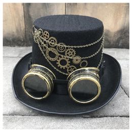 Men Women Retro Handmade Steampunk Top Hat With Gear Glasses Stage Magic Bowler Cosplay Size 57CM Wide Brim Hats Oliv22