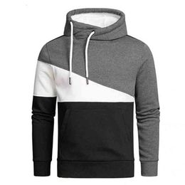 Colour Block Sweater Hoodie Men Front compartment Autumn Winter Long Sleeves Hooded Turtleneck Men Sweater Oversize Outerwear L220730