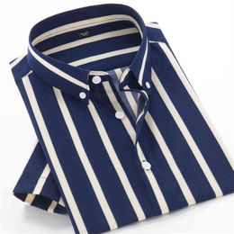 6XL 7XL 8XL 9XL 10XL Plus Size Men's Loose Striped Short Sleeve Shirts Summer Branded Business Casual Stretch Lightweight Shirts L220704