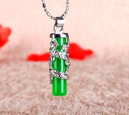 Pendant Necklaces Qingmos Genuine 10 37mm Cylinder Natural Green Jade Necklace For Men With Dragon Design 17" Cord Chokers