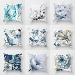 Pillow Case Car sofa cushion square blue flower printing decoration home seat case 220714