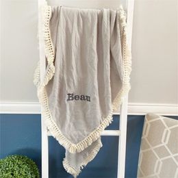 Muslin Fringe Cotton s Boho Custom Embroidered Baby Shower Gift Tassel Personalised Blanket 220712