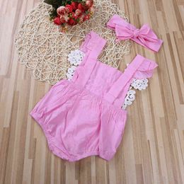 Emmababy Fashion Girl Clothes Cute Pink Newborn Baby Girls Lace Floral Bodysuit Jumpsuit Sunsuit G220521