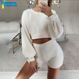 Lamb Velvet Top And Hip Shorts Casual Set Women's Sports Tracksuit Women Suit Female Sweatsuits Home Clothes Woman Cloth Sets 220511