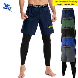Customised 2 in 1 Sports Pants Men Workout Running Training Tights Gym Fitness Jogging Shorts Quick Dry Elastic Legging 220704
