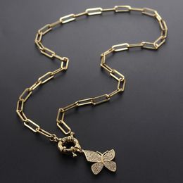Chains MHS.SUN Vintage Chunky Chain Necklace Mosaic Zircon Butterfly Pendant Long Fashion Women/Girls Jewellery GiftsChains