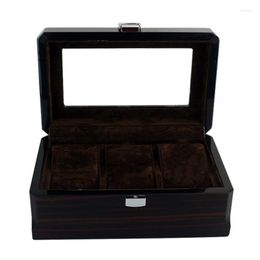 Watch Boxes & Cases Luxury 3 Slots Wooden Display Case Glass Topped Jewellery OrganizerWatch Hele22