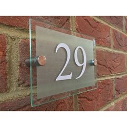 Customise LUMINOUS MODERN HOUSEEL SIGN PLAQUE WHITE DOOR NUMBER GLASS EFFECT ACRYLIC 220706