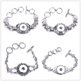 Vintage Mixed Styles 18mm snap button heart charm Bracelet silver gold link chain three snaps buttons Bracelets Jewelry for women men