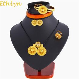 Ethlyn Ethiopian set Jewellery Pendant Rope Earring Ring Gold Colour Eritrea Africa Wedding Engagement sets Habesha S135 220726