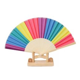 Spot new Chinese Colourful rainbow folding home hand fan party gift wedding souvenir giveaway 70PCS