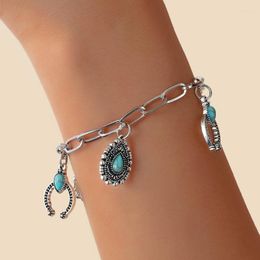 Beaded Strands Products European And American Bohemian Geomantic Drop Geometric Turquoise Bracelet Personality Hollowed Out Trend Jewelry Fa