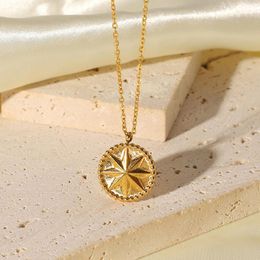 Pendant Necklaces PC Stainless Steel Galaxy Link Cable Chain Necklace 18K Real Gold Plated Round Star For Women Ladies Fashion JewelryPendan