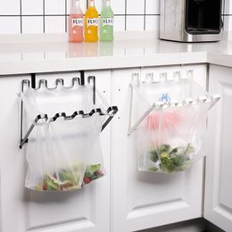 Hooks & Rails Multi-function Iron Art Cupboard Door Type Folding Kitchen Garbage Bag Hanger Storage Rack 25 22cmHooks