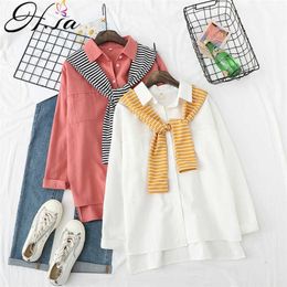 HSA Women Chic Harajuku Blouses and Tops Sailor Collar Candy Color Casaul Blouse and Tops Long Sleeve Poncho Blouse Shirts 210716