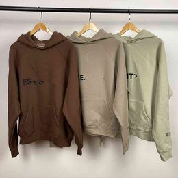 fw Hoodies Taupebraun Senfgrün Nebel Doppelfaden Ess Pullover Tide Markenhut