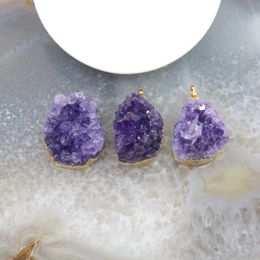 Pendant Necklaces 1pcs Irregular Natural Amethysts Geode Drusy Purple Quartz Healing Crystal Druzy Necklace DIY Jewelery For Women GiftPenda