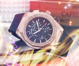 All Dials Working Automatic Date Diamonds Ring Skeleton Watches Luxury Fashion Mens Rubber Belt Quartz Movement Clock Hour Popular Wristwatches reloj de lujo