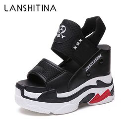 New Summer Platform Sandals Women Wedges Thick Bottom Casual Women Shoes 115CM Comfortable White Black Sandals Sneakers 210226