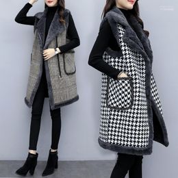 Spring Autumn Plaid Long Wool Vest Women Plus Velvet Thick Waistcoat Size Sleeveless Jacket Fashion Coat 5XL1 Stra22