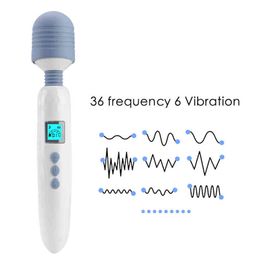 NXY IKOKY 36 Speed LCD AV Stick Vibrator Female Masturbation Massager Magic Wand Clitoris Stimulate Heated G Spot Vibrator 210417