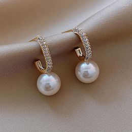 Dangle & Chandelier 2022 Arrival Korean Classic Simulated-pearl Earrings For Women Fashion Luxury Water Drop Crystal Pendant Jewelry