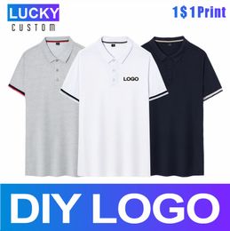 Polyester Men's Short Sleeve Polo Shirt Custom Printed Embroidery Company Solid Colour Lapel Top 4XL 220608