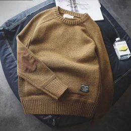 Men's Sweaters Pullover Mens College Style Patch Color Contrast and Thickened Ro 220823