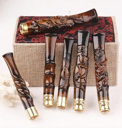 Sea Willow Cigarette Holder Smoking Pipes Double Circulation Filter Engraved Mouthpiece