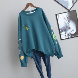 Autumn Korean Simple Green Loose Oversize Slimming Women T-shirt Casual All-match Ladies Sweater Coat Women's