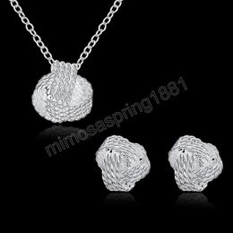 ball Pendant necklace earrings stud Silver for woman high quality Jewellery sets Fashion Party wedding gifts