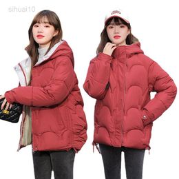 Qingwen Short Cotton Quilted Winter Jacket Women Korean Loose Bread Jacket Temperament Thickening Zipper Stand Collar Hooded Parka L220725